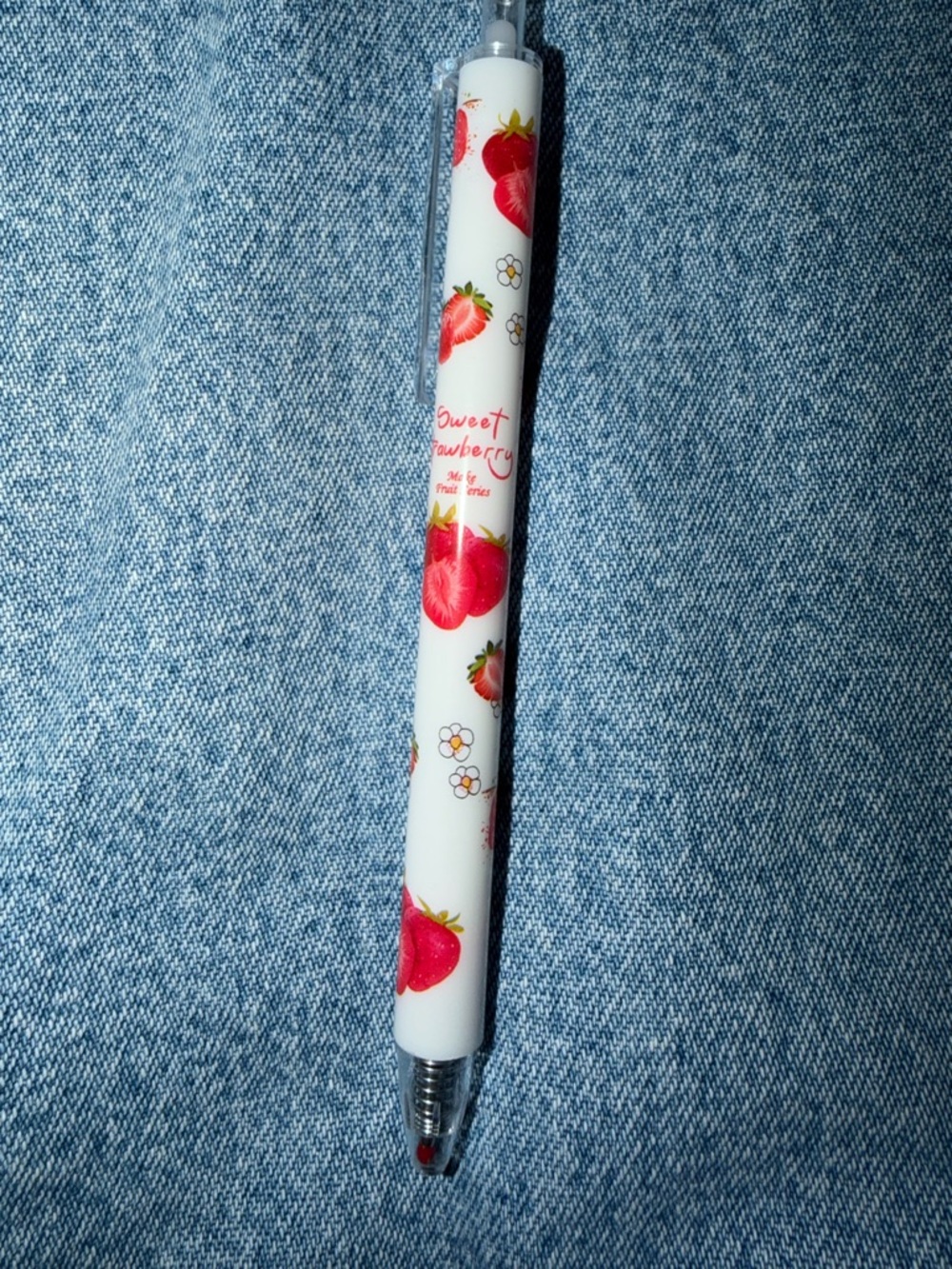 White Strawberry Print Ballpoint Pen